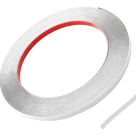 Moulures décoratives autocollantes de 10 m, blanches, largeur : 1 cm, en PVC flexible, protection des bords pour mur, sol, carrelage d'armoire (1 cm) (1/5)