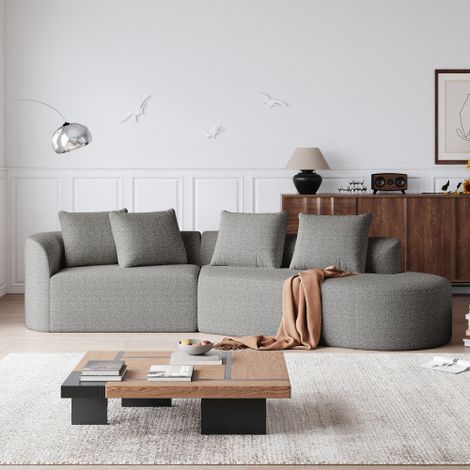 Chenille sofa Modernes, gepolstertes, übergroßes Ecksofa, 4-Sitzer, extra tiefer und breiter Sitz, geschwungene Wolkencouch mit 4 Zierkissen, frei kombinierbares Sofa für Wohnzimmer und Schlafzimmer