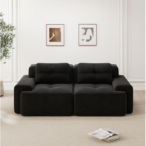 Sofá modular sin estructura de 2 plazas en pana negra, asiento profundo 74 cm, OKWISH (1/5)