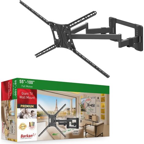 Longueur 70cm Support TV Mural pour écrans 55-100 Pouces, Double Bras, Inclinable et orientable, Poids Max. 70Kg, Extrêmement Stable, pour LED OLED LCD, jusqu'à VESA 800x600 (1/5)