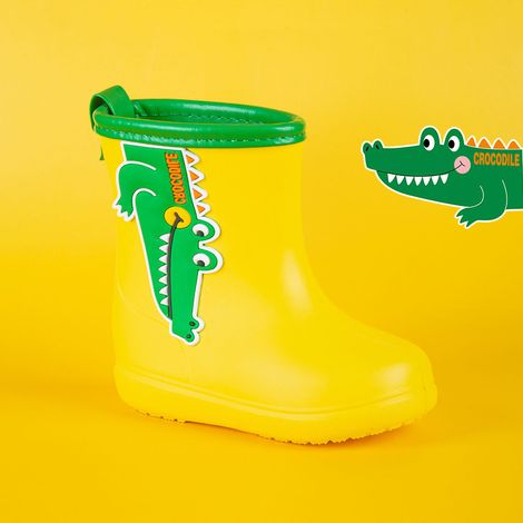 Bottes de pluie confortables pour enfants, motif dessin animé mignon, tige mi-haute, jaune 160 mm (1/5)