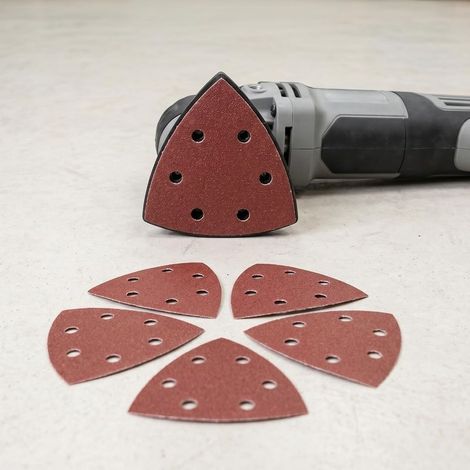 Lot de 6 disques abrasifs triangulaires (6 trous) — 90 mm — Compatibles avec les ponceuses triangulaires / ponceuses multifonctions (1/3)