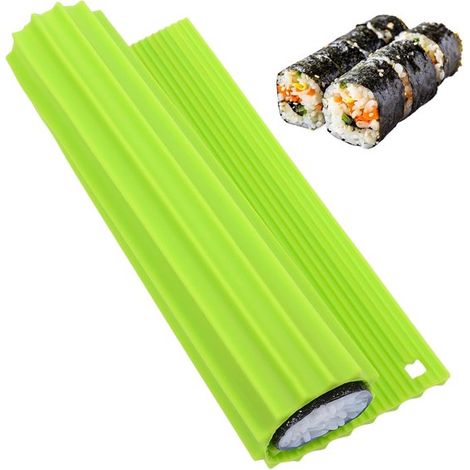 Esterilla de silicona para sushi, molde verde para sushi, rodillo para sushi, reutilizable, 22 x 20 cm, fiestas, picnic, restaurante japonés (1/5)