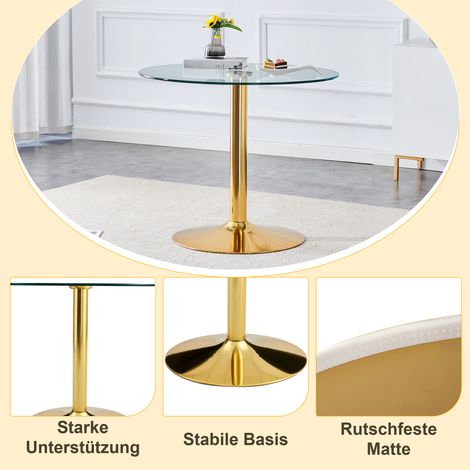 Table bar en verre trempé design moderne, diamètre 85 cm, hauteur 76 cm, piètement en acier élégant, idéal pour ambiance chic et raffinée, salon ou salle à manger. (1/5)