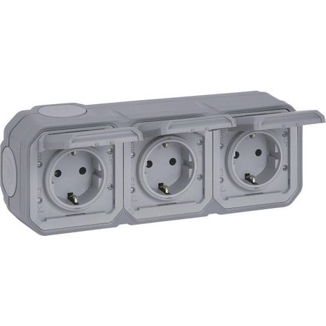 Legrand Feuchtraum-Aufputz-Steckdose Plexo New, 3-fach, IP44, IK08, Grau, 069743L (1/5)