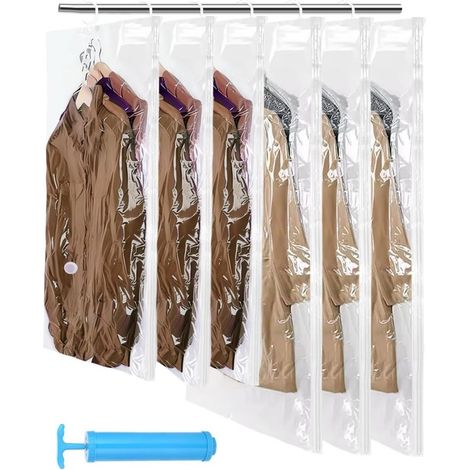 Bolsas De Almacenamiento Al Vacío - Para Ropa - Con Gancho Colgante - Ahorro De Espacio - Para Trajes, Vestidos, Chaquetas - 105x70 cm Y 135x70 cm - 6 Unidades (1/5)