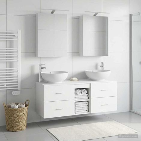 vidaXL Bathroom Furniture Set 5 pcs White Engineered Wood and Glass (1/5)