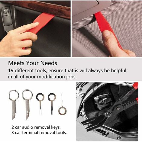 Ensemble d'outils de retrait de garniture de voiture 19 PCS, outils de retrait de panneau de porte automatique avec pince à clip de fixation, panneau de voiture en nylon Dash Audio Radio Removal Insta (1/4)