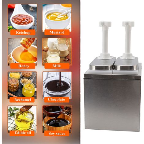Distributeur de sauce en plastique et acier inoxydable, station de pompage pour condiments, distributeur de sauce pour la cuisine et la maison, pompe double de 1 L (1/5)
