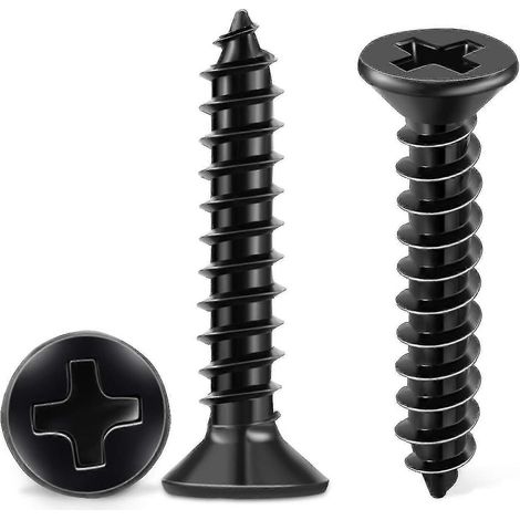 100 vis autotaraudeuses noires à tête fraisée cruciforme en acier inoxydable 18-8 A2, diamètre 4 x 25 mm (1/5)