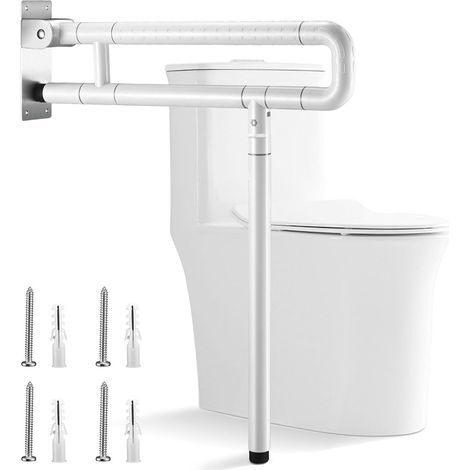Barre d'appui WC Blanc 60 cm Barres d'appui de salle de bain Barre d’Appui en Acier INOX de Salle de Bain Pliable Poignée de Support de Sécurité (1/5)