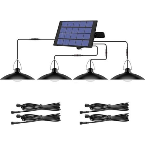 Lampe Solaire - 4 Têtes - 80 LED - IP65 - Capteur Lumière Automatique - Pour Cabanon Intérieur Extérieur - Câble 3 m