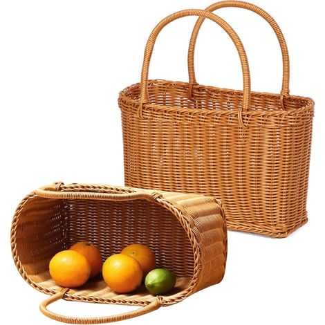 2 pièces Panier à provisions tressé, panier à champignons, panier en osier, panier d'arbre, panier en osier en rotin, panier de pique-nique, panier de fleurs, panier de légumes, panier de fruits et lé
