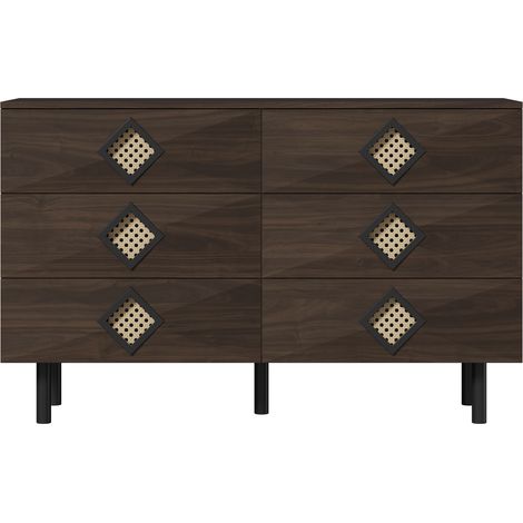 CAIziCoiffeuse élégante à 6 tiroirs avec poignée en rotin, pour chambre et salon – Rangement pratique et stabilité, parfaite pour votre intérieur