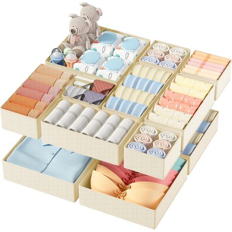 Rangement Vetement - Rangement Tiroir Organisateur de Tiroir, Organisateur Dressing en Tissu, pour Chaussettes, Soutiens-Gorge, Culottes, Cravates, Écharpes, Lot de 12, Couleur Beige (1/5)