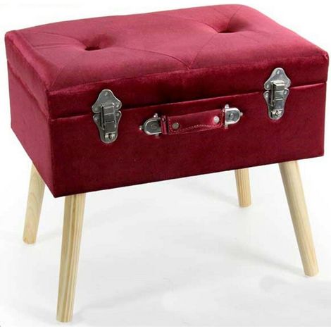 TRADE SHOP - Pouf Pouff Contenitore H46x50x35cm Tessuto Rosso Imbottito Piedi In Legno 756795 - (1/2)