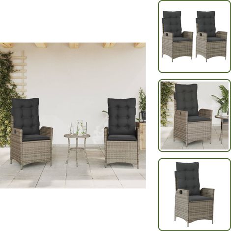 The Living Store Chaises inclinables de jardin lot de 2 et coussins gris rotin - Chaise de jardin (1/5)