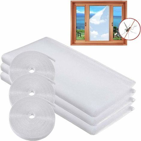 Moustiquaire pour fenêtre, lot de 3 moustiquaires pour fenêtre, bricolage, rideau en maille auto-adhésif pour insectes, protection contre les insectes et les abeilles, 130 x 149 cm avec 3 rouleaux de