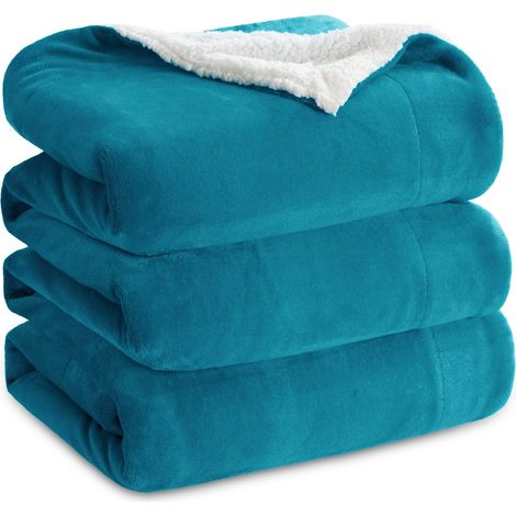 Plaid Polaire Sherpa Couverture - Turquoise, 220x240 cm Plaid Canape Grande Taille, Douce et Chaude Double Face avec Fourrure d'agneau et Tissu Polaire pour Canapé et Lit, Épais (1/5)