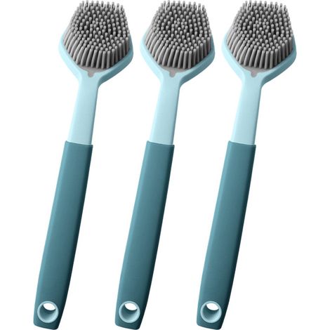 Brosse De Nettoyage Cuisine - Tete Inclinable En Silicone Souple - Manche Allonge - Pour Casseroles Et Ustensiles - 3 Pieces (1/5)