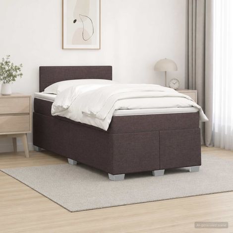vidaXL Cama con Base Tapizada, Colchón y Luz LED Marrón Oscuro Tela (1/5)