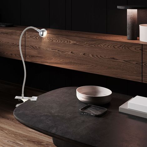 LED Schreib Tisch Lampe Ess Zimmer Lese Klemm Leuchte Chrom Flexo Spot beweglich