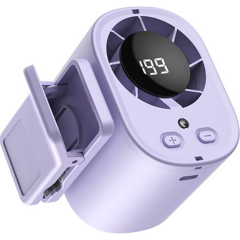 Ventilateur voiture USB sur pince, 199 niveaux de vitesse, écran LED digital, rotation 360°, ventilateur portable rechargeable, adapté voiture, bureau et camping, violet (1/5)