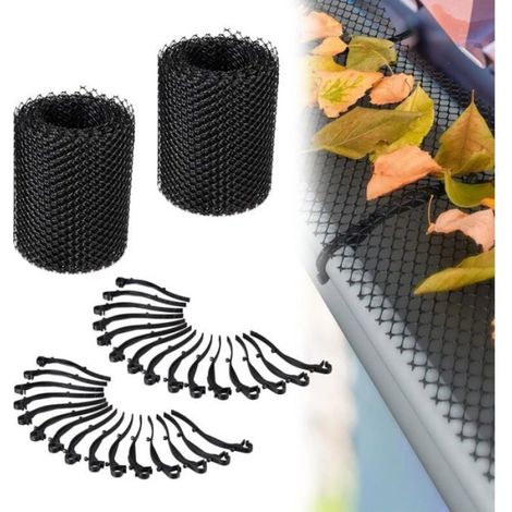 Grillage de gouttière, Lot de 2, Chacune 600 x 15 cm, Grille en Plastique, 12 m en Total de Protection, Noir (1/3)