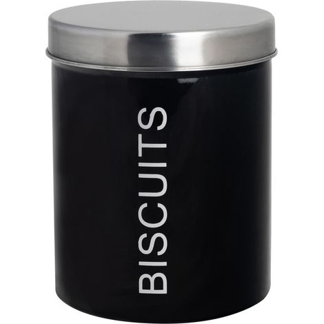 Boîte à biscuits ronde en métal noir, 14 cm, avec couvercle hermétique (1/5)