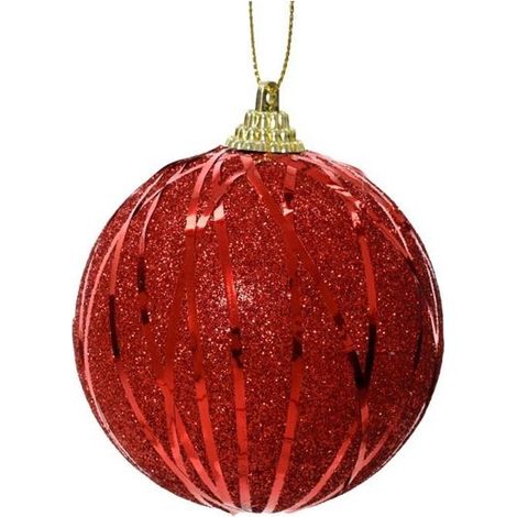 Esfera navideña roja con glitter y paillettes 8 cm