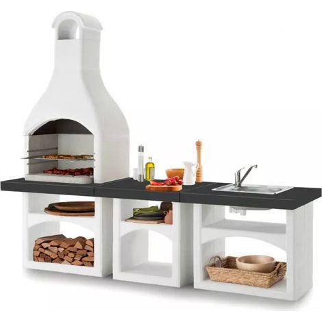cucina da esterno a carbonella palazzetti "brioni" in cemento 250x70x225 cm