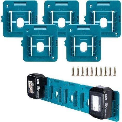 Lot de 5 supports de batterie pour batterie 18 V, support mural adapté pour BL1860 BL1850 BL1840 BL1830 (avec 10 vis, sans batterie)
