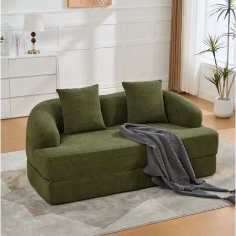 Divano letto 157x84x65 cm verde in chenille trasformabile senza montaggio (1/5)