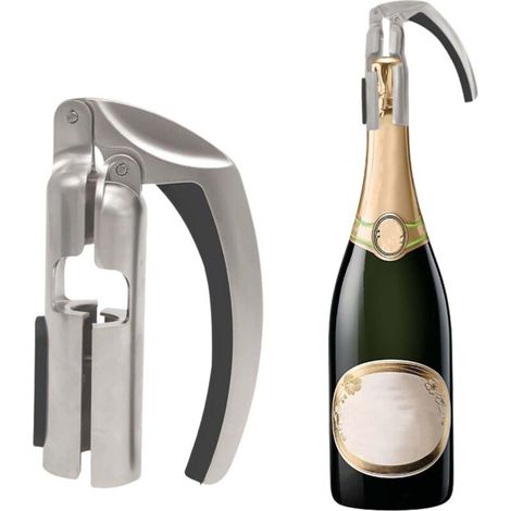 Ouvre-bouteille à champagne. Idéal pour les réunions de famille, les bars et les dégustations de vin. Fabriqué en alliage d'aluminium argenté résistant. (1/5)