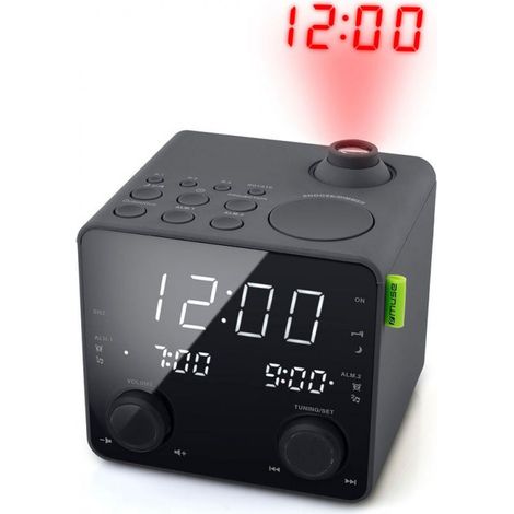 Radio réveil numérique avec projection lumineuse – Alarme double – Contrôle de la luminosité – FM – Prise auxiliaire – Muse (1/3)