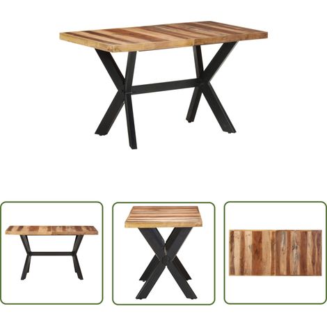 The Living Store Table de salle à manger 140x70x75 cm Bois avec finition miel - Table À Manger - Table Industrielle - Table En Bois - Acacia Massif - Hévéa (1/5)