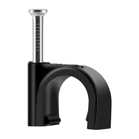Clips de Câble Noirs Avec Clous en Acier, 10 mm, Mur, Ronds (1/4)