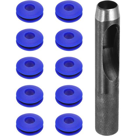 Kit d'Outils pour Œillets 11 Pièces, Ensemble d'Œillets 12 mm, Perforateur Rond, Pince à Œillets, Œillets en Plastique, Disques à Œillets en Plastique, Voiles d'Ombrage, Bleu (1/5)