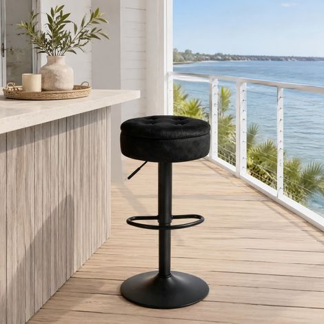 Sgabello bar girevole contenitore velluto nero OKMYHOME (1/4)