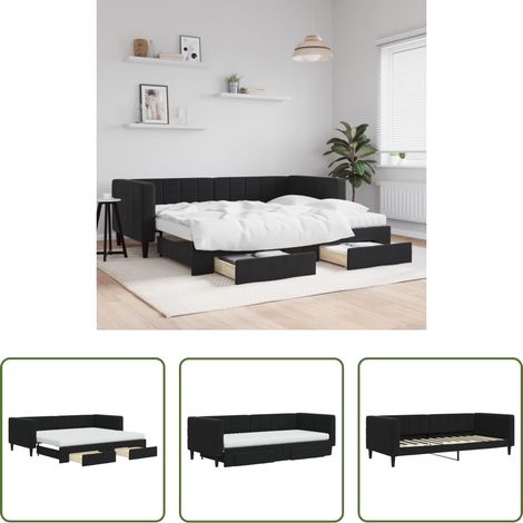 vidaXL Doppelbett - Tagesbett Ausziehbar mit Schubladen Schwarz 90x200 cm Samt (1/5)