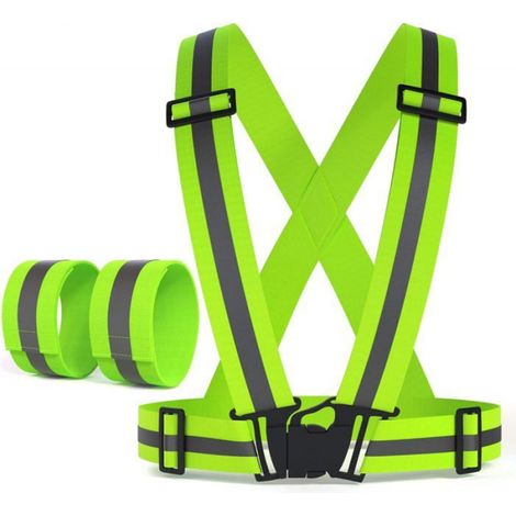 Gilet réfléchissant haute visibilité de jour comme de nuit pour la course, le vélo et plus encore, unisexe (1 gilet, 2 brassards) (1/4)