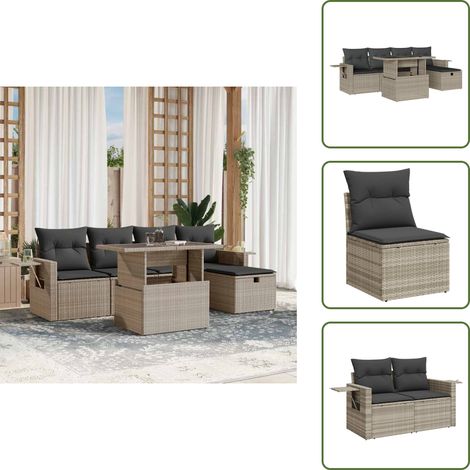 vidaXL Salon de jardin 6 pcs avec coussins gris clair résine tressée (1/5)