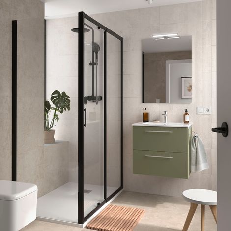 Badezimmermöbel SILANE 600 2 Schubladen GREEN SATIN + Waschtisch + Spiegel