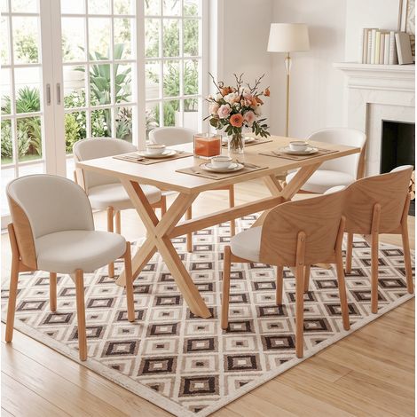 CHICFURN Silla de comedor 57 x 49 x 74 cm de madera natural y lino, con reposabrazos (1/5)