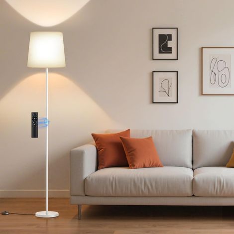 Lampadaire LED à intensité variable, 9 W, avec télécommande et interrupteur à pied, 3000 K-6000 K, lampe de lecture, lampadaire LED pour salon, chambre à coucher, bureau avec abat-jour en lin (1/5)