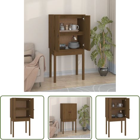 The Living Store Buffet haut Marron miel 60x40x120 cm Bois massif de pin - Buffet En Bois - Meuble De Rangement - Armoire Rustique - Mobilier Salon - Décoration Intérieure (1/5)