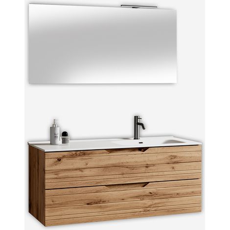 Mobile bagno sospeso con lavabo e specchio LED Solmira DX - Rovere