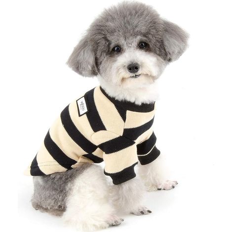 Pull pour chiot manteau d'hiver doux coton rayures chaud chiot chat veste vêtements pour animaux de compagnie Chihuahua Yorkshire noir M (1/4)