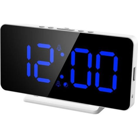 Réveil Numérique, Alarm Réveil LED avec thermomètre, Date, Snooze, Luminosité réglable (Bleu) (1/4)