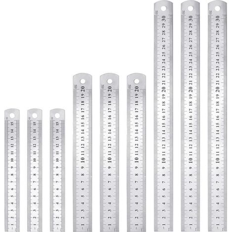 Pieces Stainless Steel Ruler, 15cm, 20cm, 30cm, Double-Sided Metal Ruler, Carpenter's Ruler, Rustproof, Durable, for Students, Engineers, Architects, Teachers, Designers, Office (1/5)